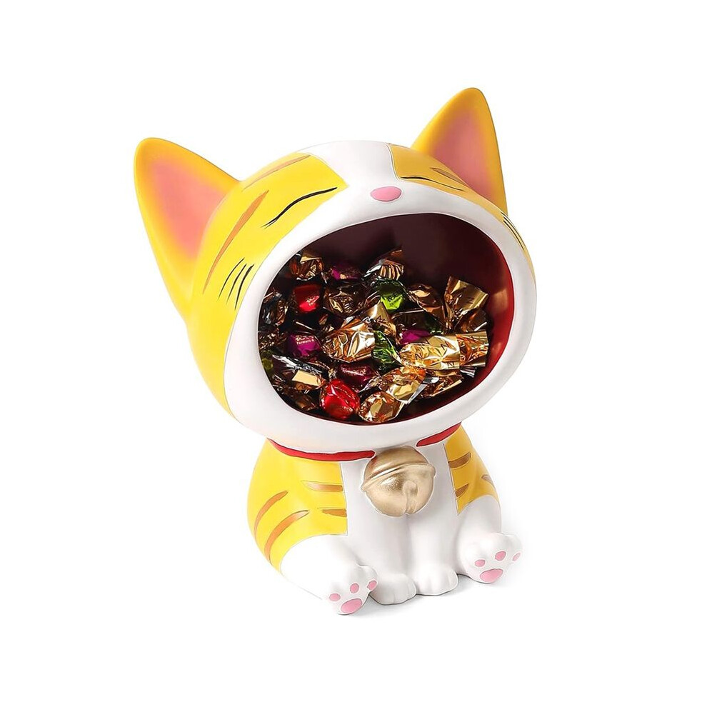 Wella Elements Cute Cats Statue Ornament Storage, Modern Resin Art Sculpture Desktop Storage, Mouth Cats Collectible Figurines-C