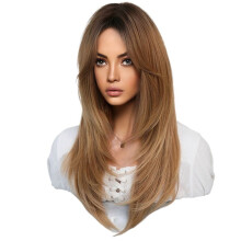 64cm European and American Simulation Wig Female Long Hair Center Parted Full Set Long Hair Female Set Wig,C