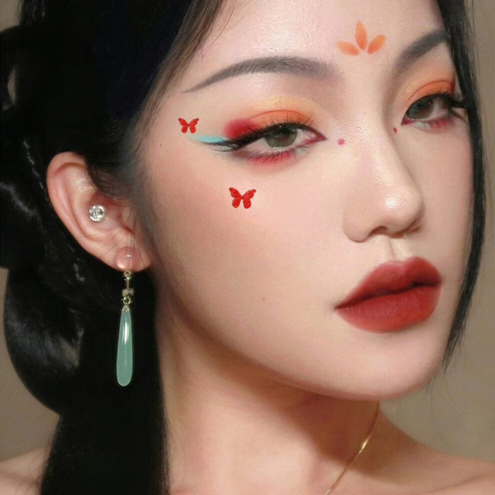 Hue-Grain (Shiny Red) Butterfly Face Tattoos For Cosplay & Parties