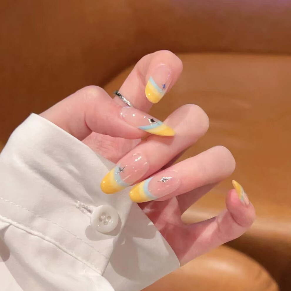 Creation-3C (M) 10Pcs Press-On Nails, Nude With Yellow Tip, Waterproof