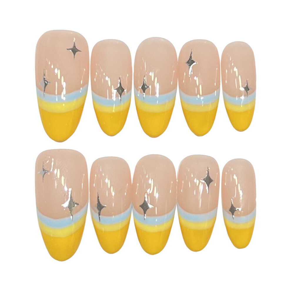 Creation-3C (Xs) 10Pcs Press-On Nails, Nude With Yellow Tip, Waterproof
