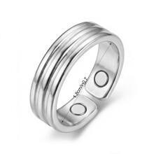 (Silver 2 Magnets, Adjustable Opening) Magnetic Therapy Ring for Women & Men