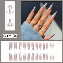 (Jelly Glue Model) Set Ongles Faux Argentés Dégradé Longs DIY