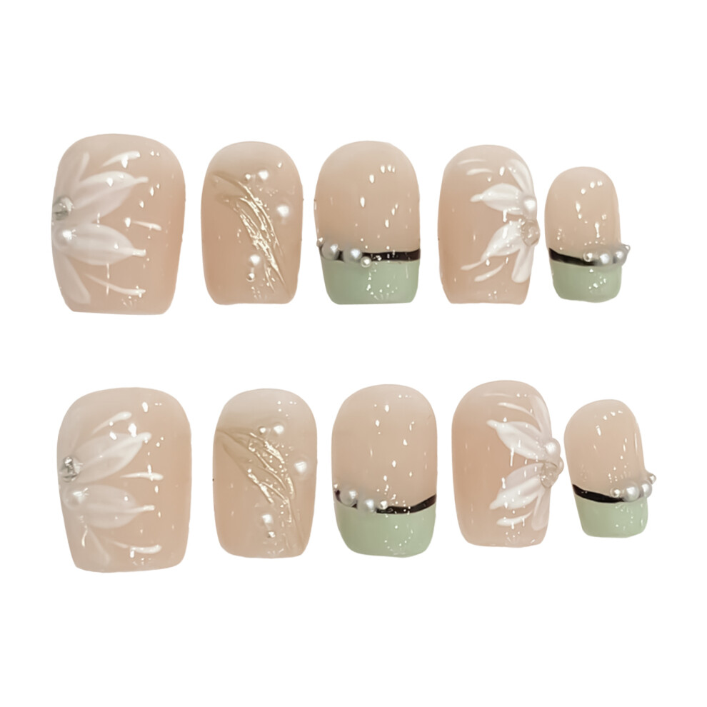 Dachuang Beauty (Ultra Short Ladder) Floral Printed False Nails - Long Lasting & Flexible