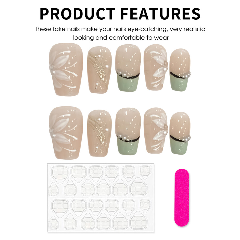 Dachuang Beauty (Short Ladder) Floral Printed False Nails - Long Lasting & Flexible