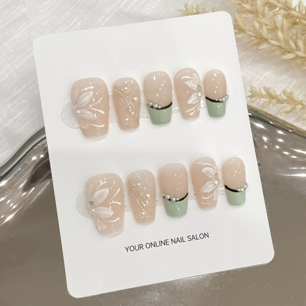 Dachuang Beauty (Short Ladder) Floral Printed False Nails - Long Lasting & Flexible