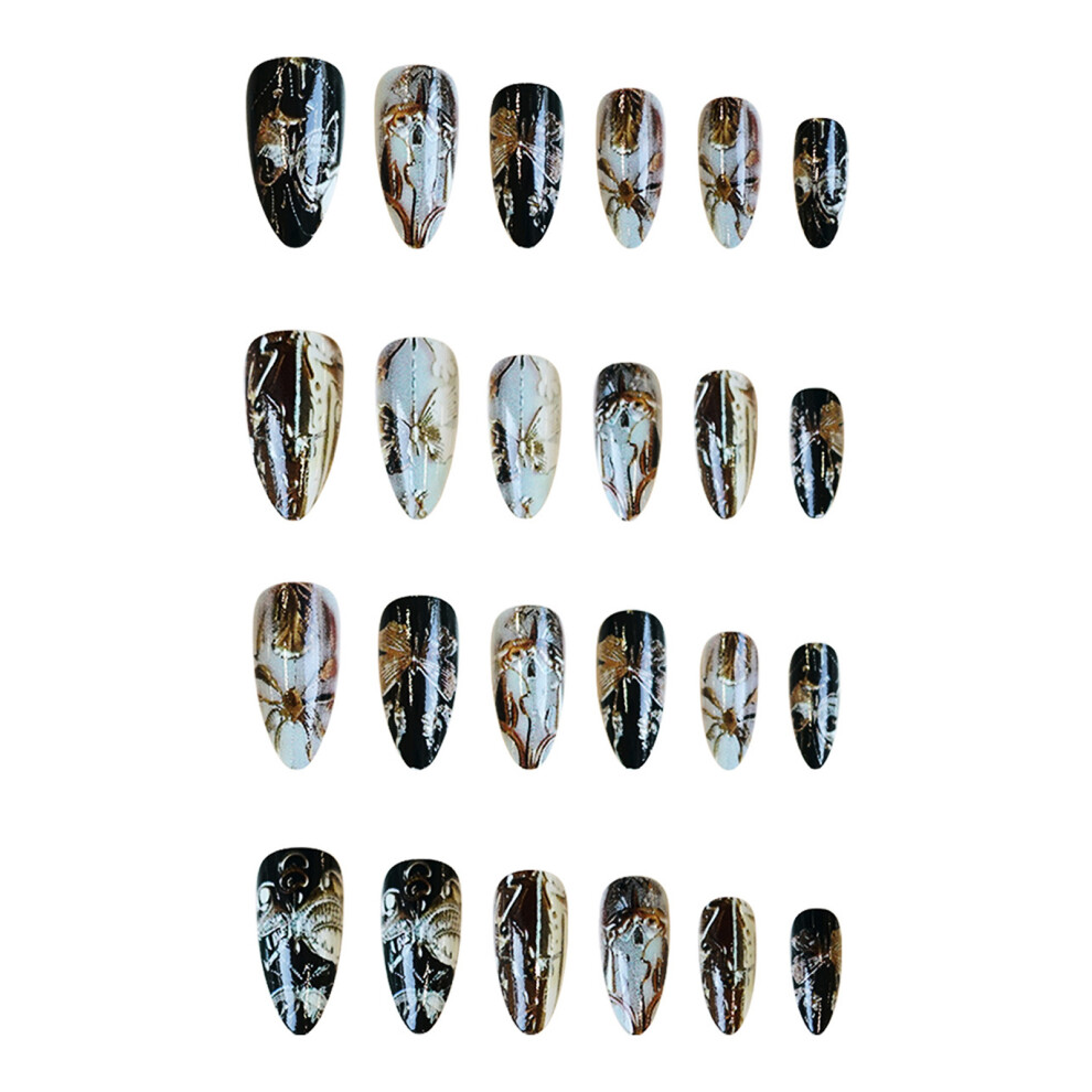 Roc-Electron 24Pcs Almond Press-On Nails Kit, Golden Future Style
