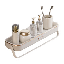 (Ivory Gold With Rod) No-Drill Wall Shelf for Bathroom, Stainless Steel