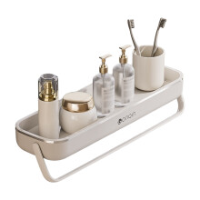 (Ivory Silver With Rod) No-Drill Wall Shelf for Bathroom, Stainless Steel