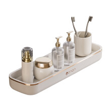 (Ivory Gold No Rod) No-Drill Wall Shelf for Bathroom, Stainless Steel