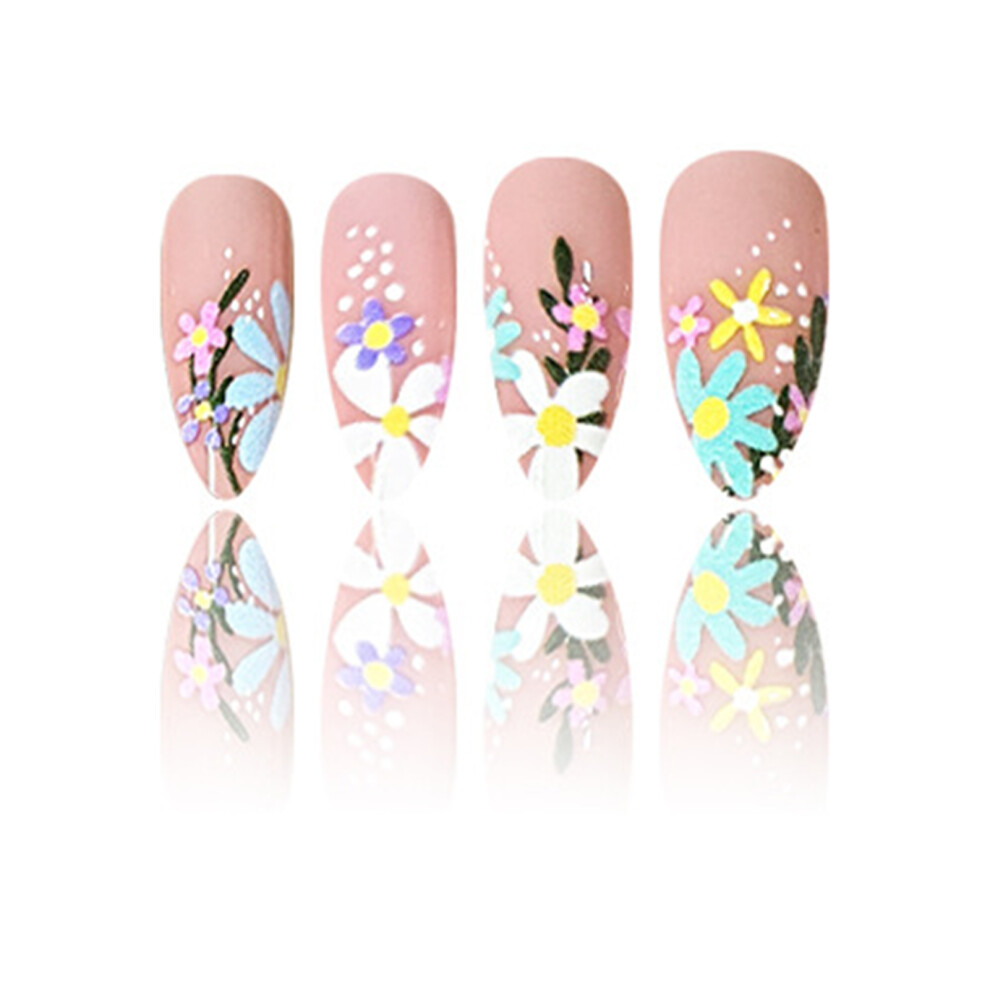 Dachuang Beauty Pink 24Pcs Flower Printed Almond Fake Nails