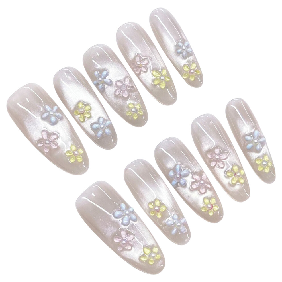 Roc-Electron (L) Flower Print Fake Nails, Easy Apply For Dating & Travel