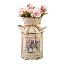 2X Shabby Table Gift Arrangement Home Decoration Vintage Garnki ŻElazne Wiadro ŚLubny Wazon Na Kwiaty Wiejski Styl-BeżOwy