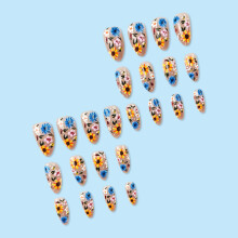 Flower Printed Almond Fake Nails - Natural & Durable