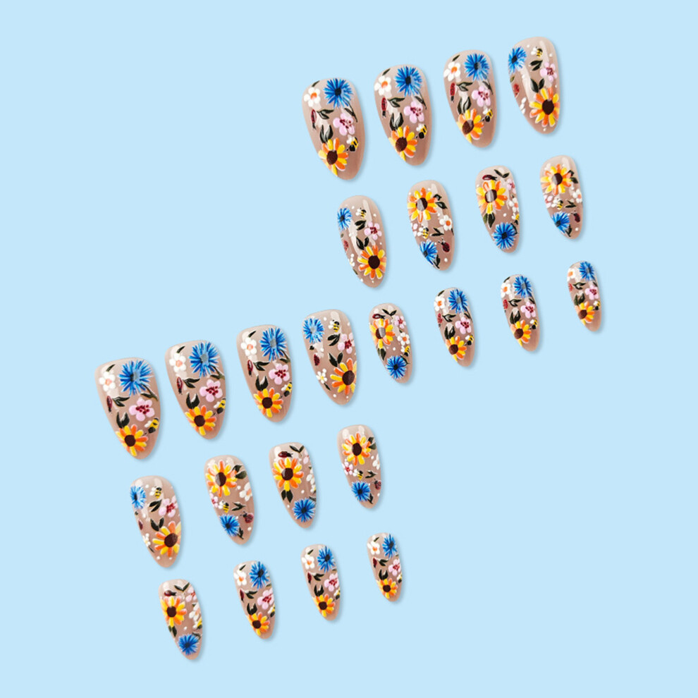 Dachuang Beauty Flower Printed Almond Fake Nails - Natural & Durable