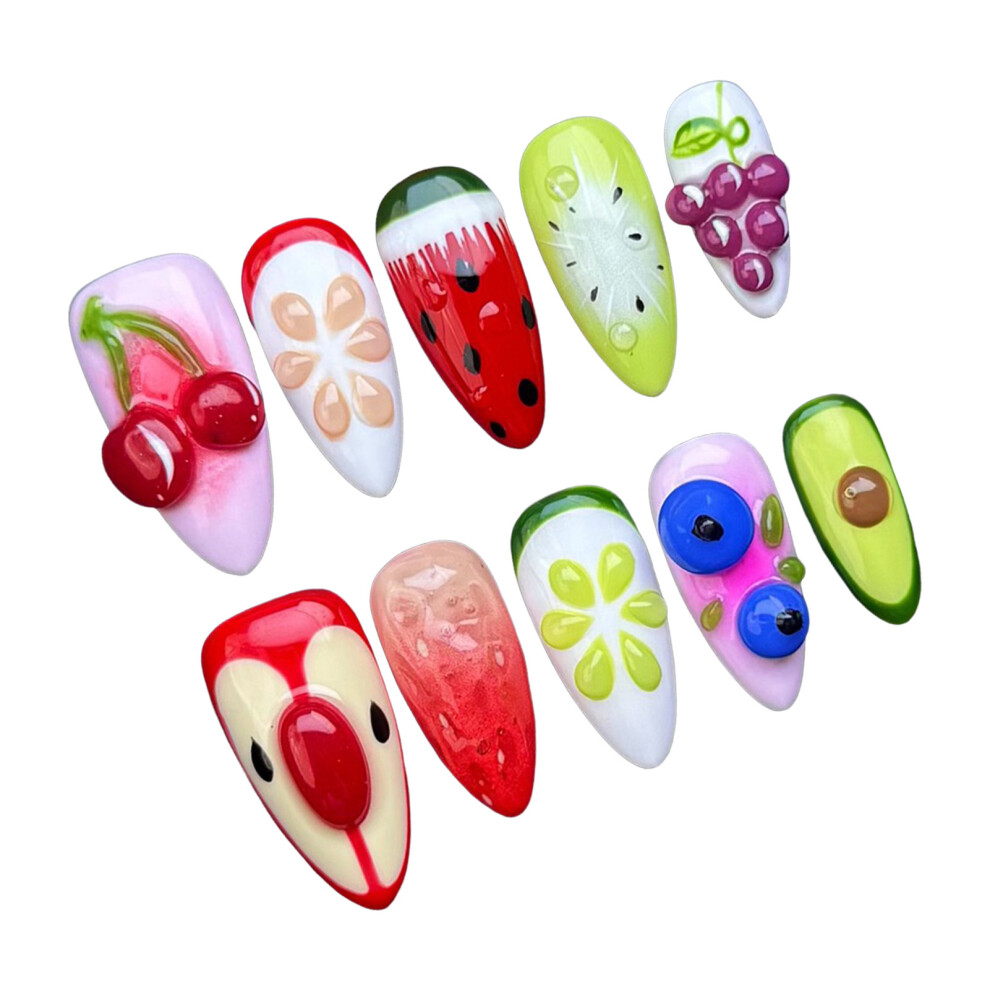 Hue-Grain (Xs) 10Pcs Fruit Press-On Nails, Odorless & Comfortable