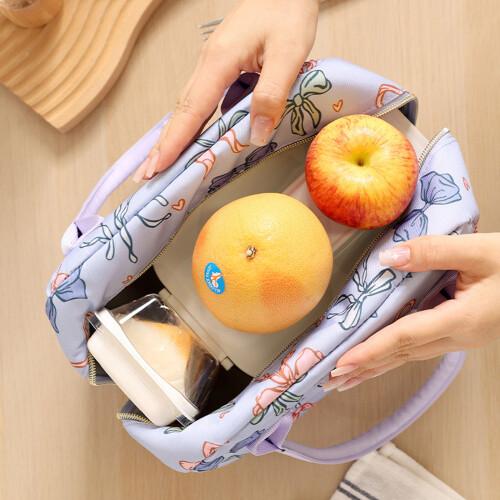 (Blue bow) PEVA Lunch Bag for Work, Camping, Picnic