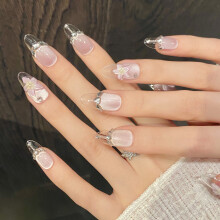 (326 Medium Oval, XS) 3D Cat Eye UV Gel Nails for Wedding Party