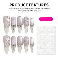 (339 Long Teardrop, M) 3D Cat Eye UV Gel Nails for Wedding Party
