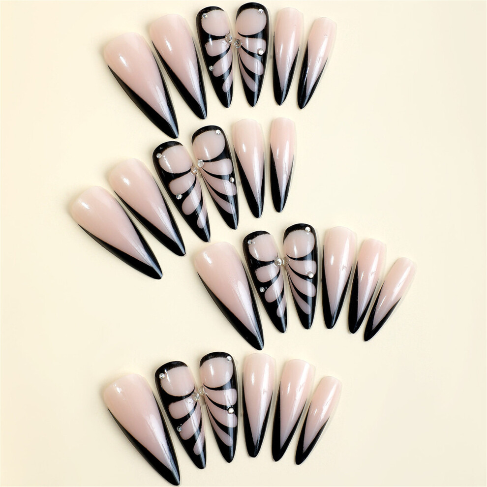 Zhouq-Outdoors Black Fake Nails With Pointed Tips - 50Pcs