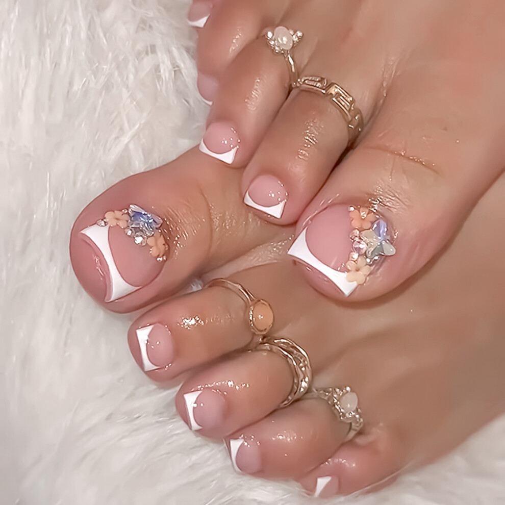 Dachuang Beauty Pink,White Pink & White False Toenails, Easy Apply For Women