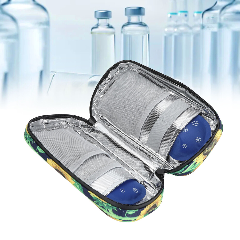 Portable Insulin Cooler Travel Case with 2 Ice Packs, Sunflower EVA Organizer