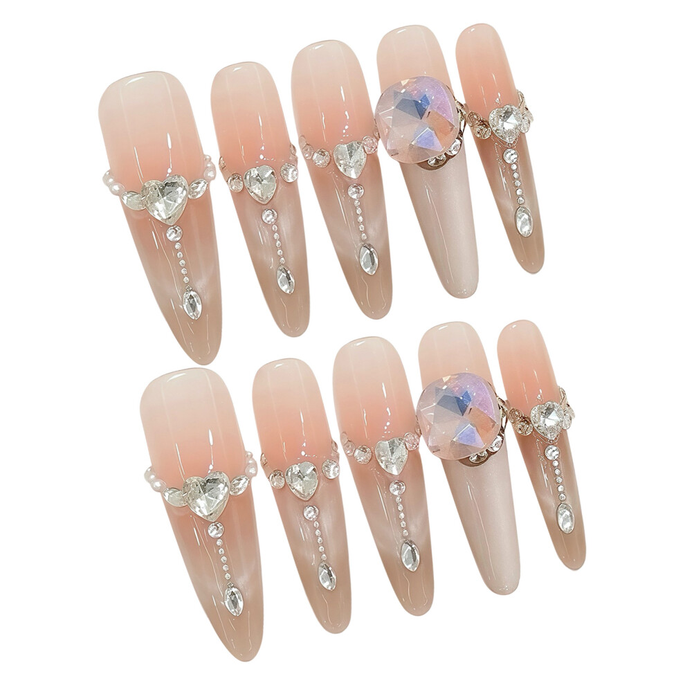 Creation-3C (Xs) Pink Rhinestone False Nails - Reusable & Charming