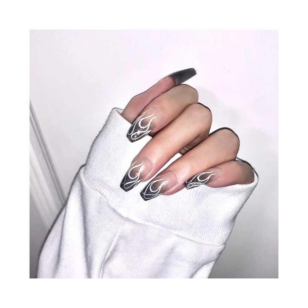 Dachuang Beauty 24Pcs Long Fake Nails Flame Tips Stickers