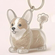 (Little Corgi Gallery) Dog Hair Memorial Keychain - Simple Dog-Shaped Pendant