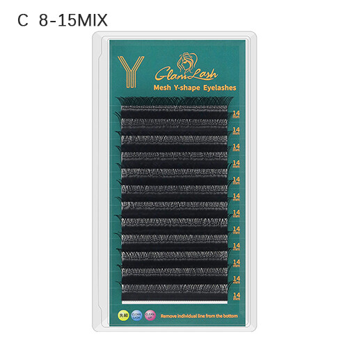 (8-15 Mix) Y-Shape Eyelash Extensions 0.07\" 2-Tip