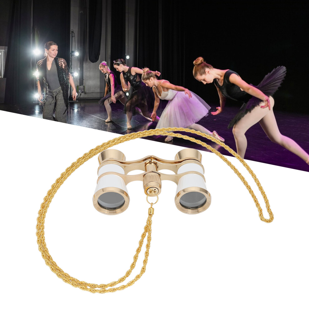3X25 Opera Theater Glasses Binoculars With Chain, 25Mm Lens, White 4611388586572