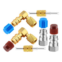 R12 to R134A AC Fitting Conversion Adapter Kit, Quick Coupler Valve A/C 90 Port Retrofit Adapter High/Low Pressure