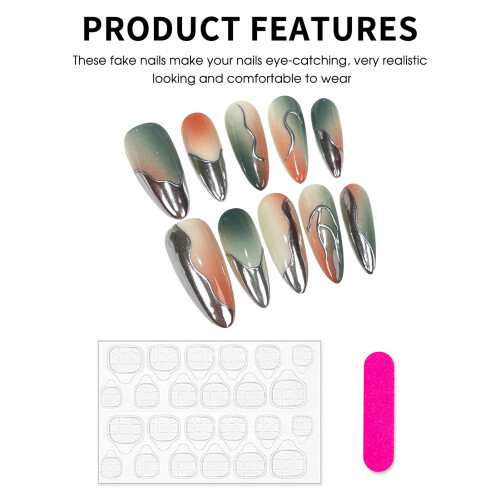(Long Oval, L) Gradient Metallic Fake Nails - 50pcs 1