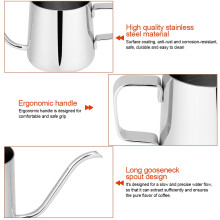 Stainless Steel Long Gooseneck Coffee Pot 250mL Silver Kettle