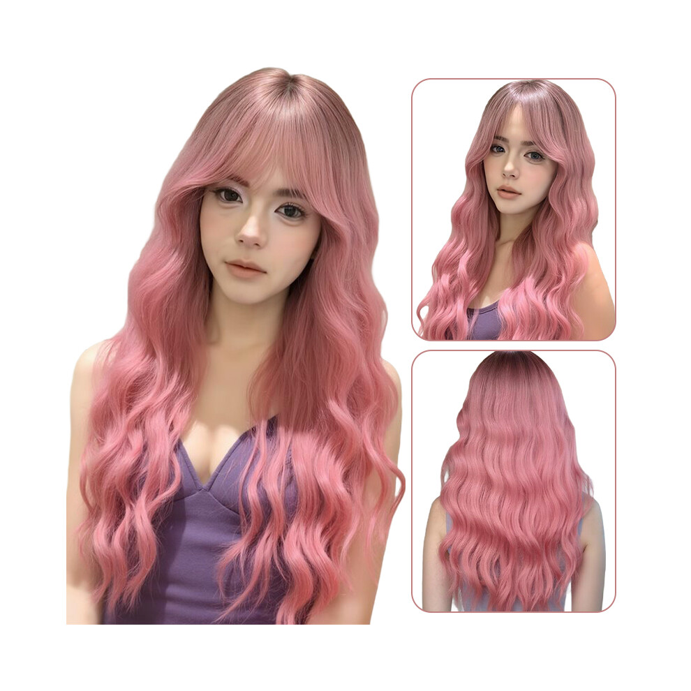 Roc-Electron Unisex Pink Curly Synthetic Wig For Weddings & Travel