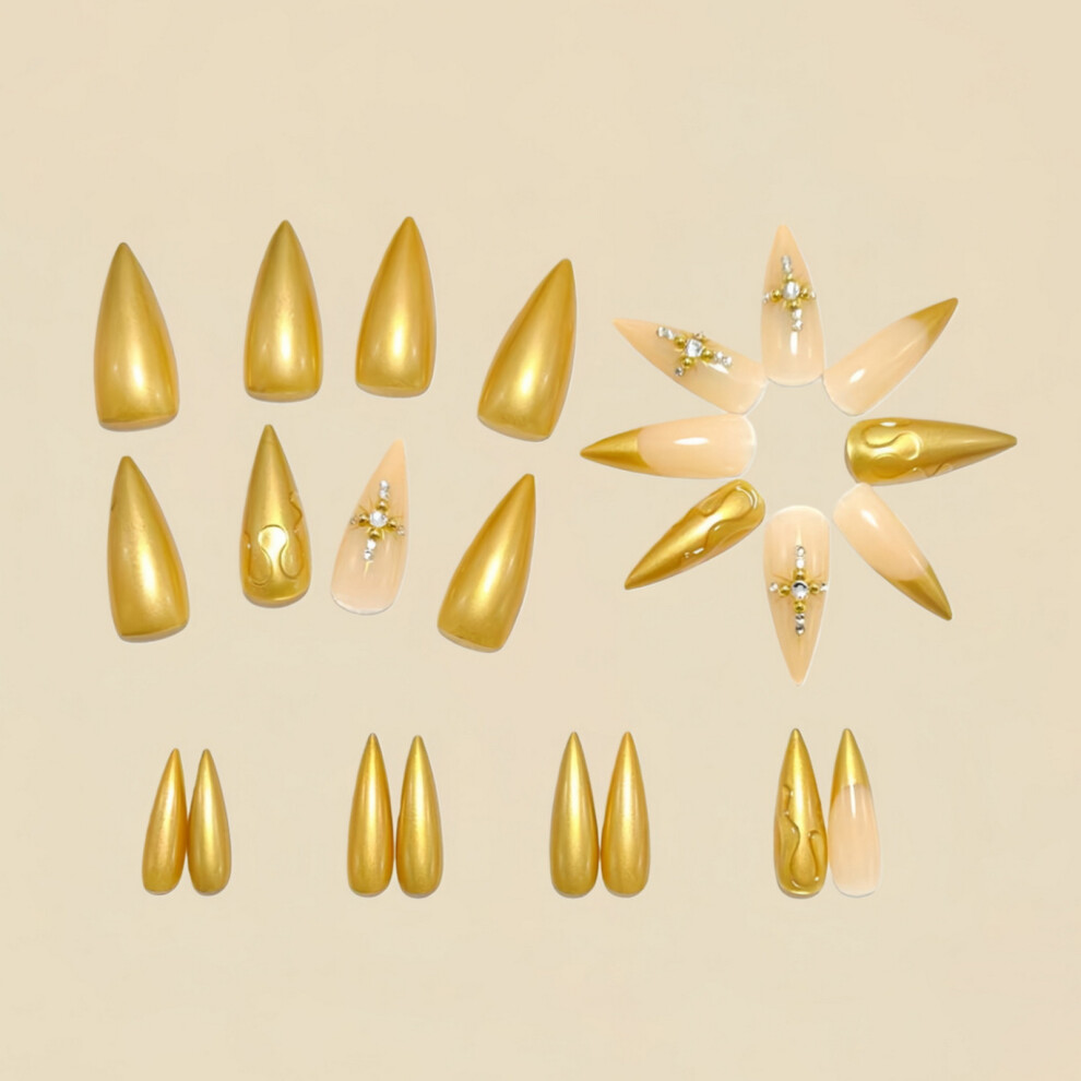 Roc-Electron 24Pcs French Gold Fake Nails - Durable Abs