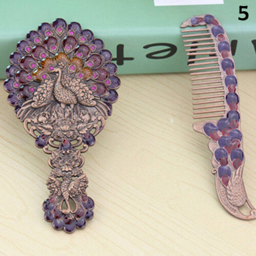(5) Vintage Peacock Mirror Comb Set - Gift