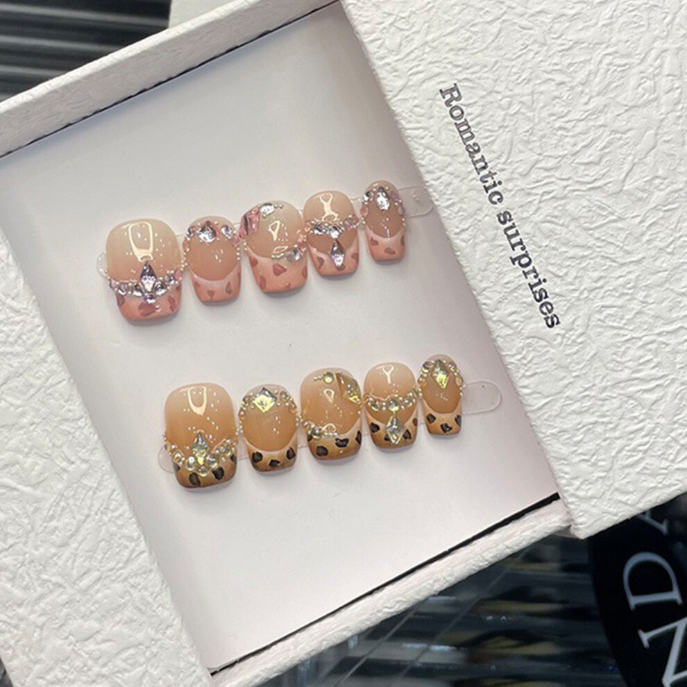 Dachuang Beauty (L) 10Pcs Nude Leopard Fake Nails For Stage