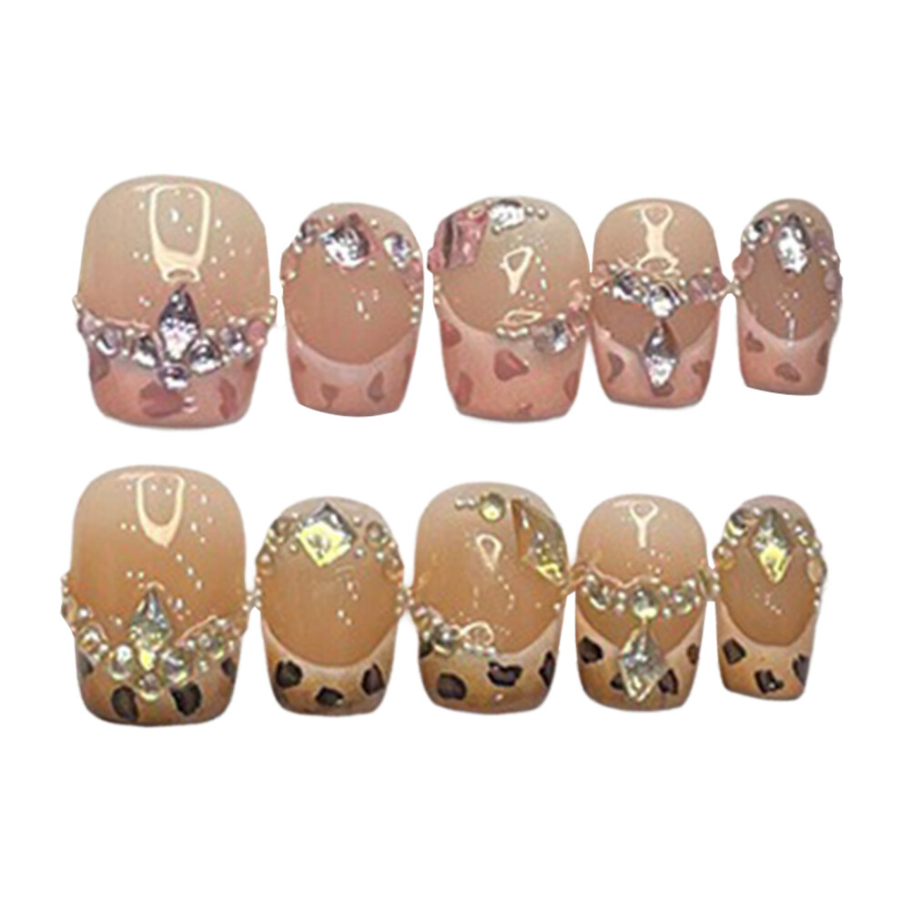 Creation-3C (Xs) 10Pcs Nude Fake Nails, Leopard Tips, Stage Wear