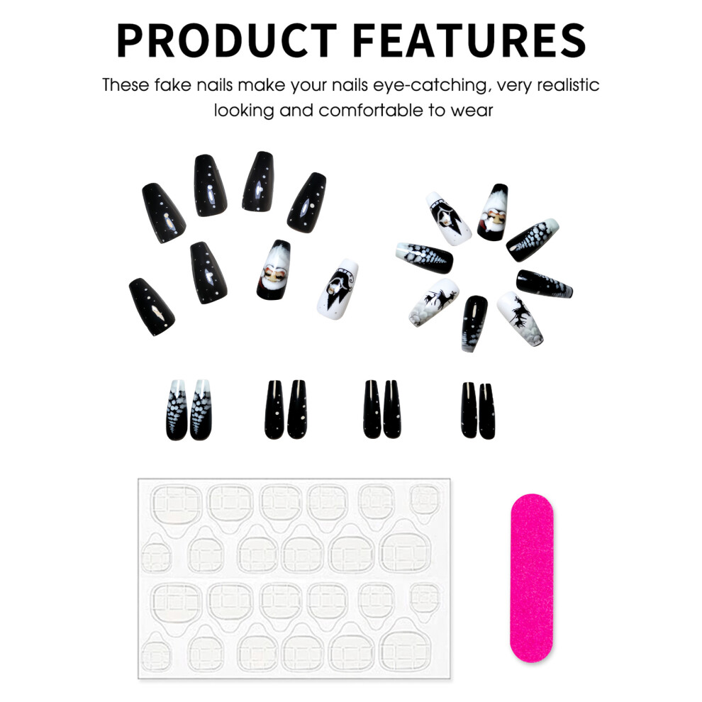 Hue-Grain 24Pcs Christmas Press-On Nails, Natural & Unbreakable