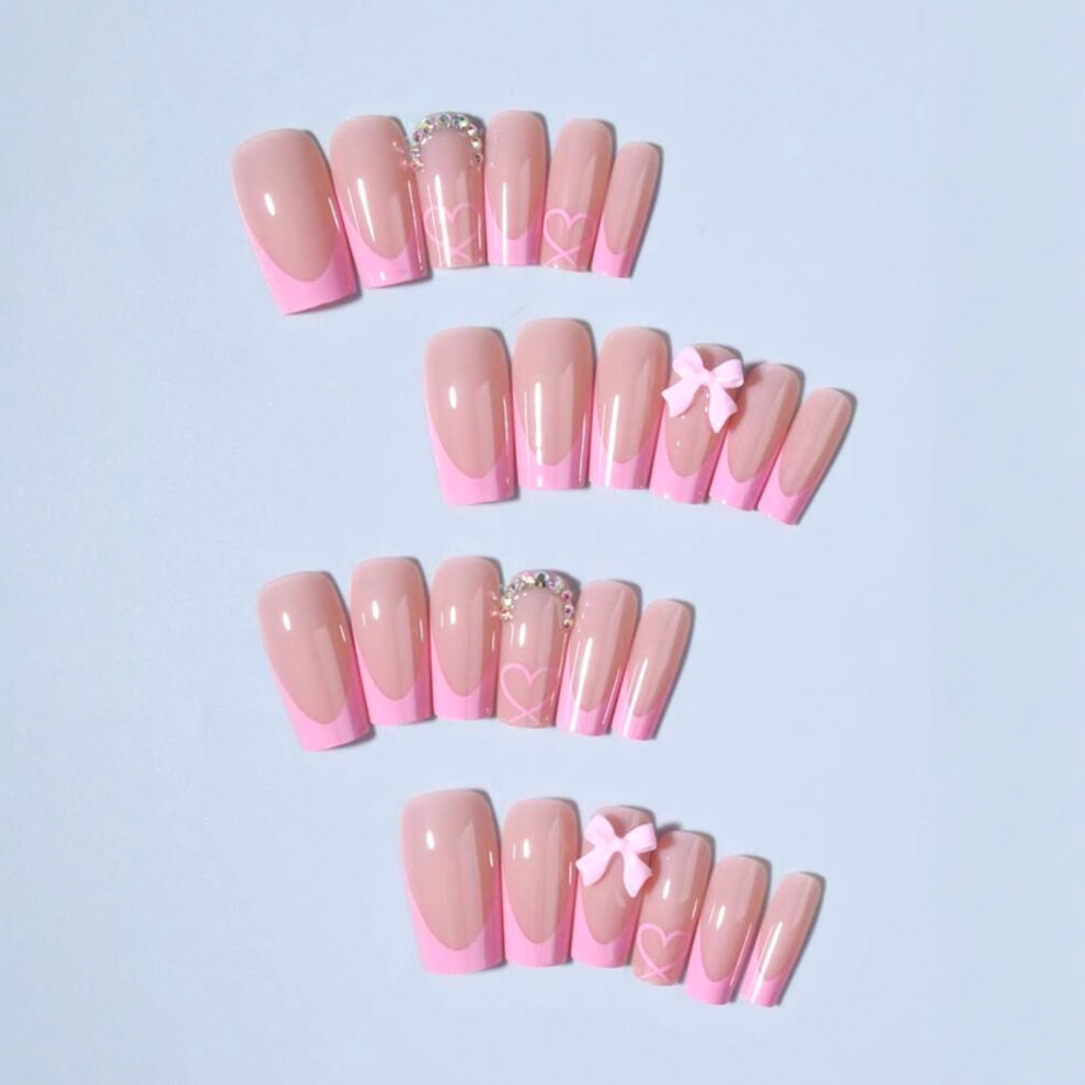 Dachuang Beauty Pink French Tip Press On Nails - Reusable & Long Lasting