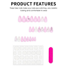 Butterfly Pink Fake Nails, Easy Apply for Daily & Parties