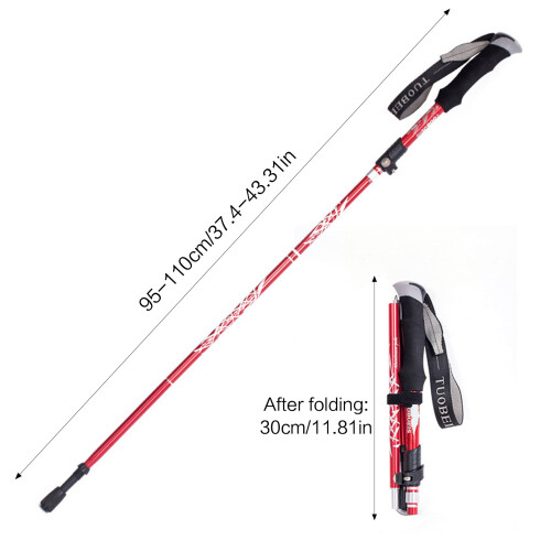 (red) Lightweight Adjustable Trekking Poles for Hiking