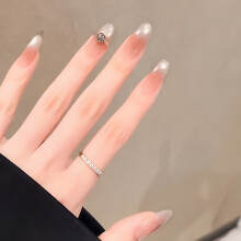 (M) French Pink Fake Nails with Cat Eyes, Comfortable Manicure