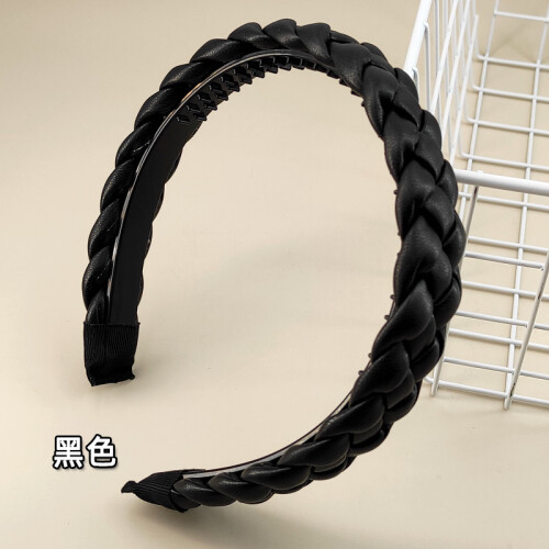 (Black) Minimalist Braided Leather Headband, 2.5cm Wide