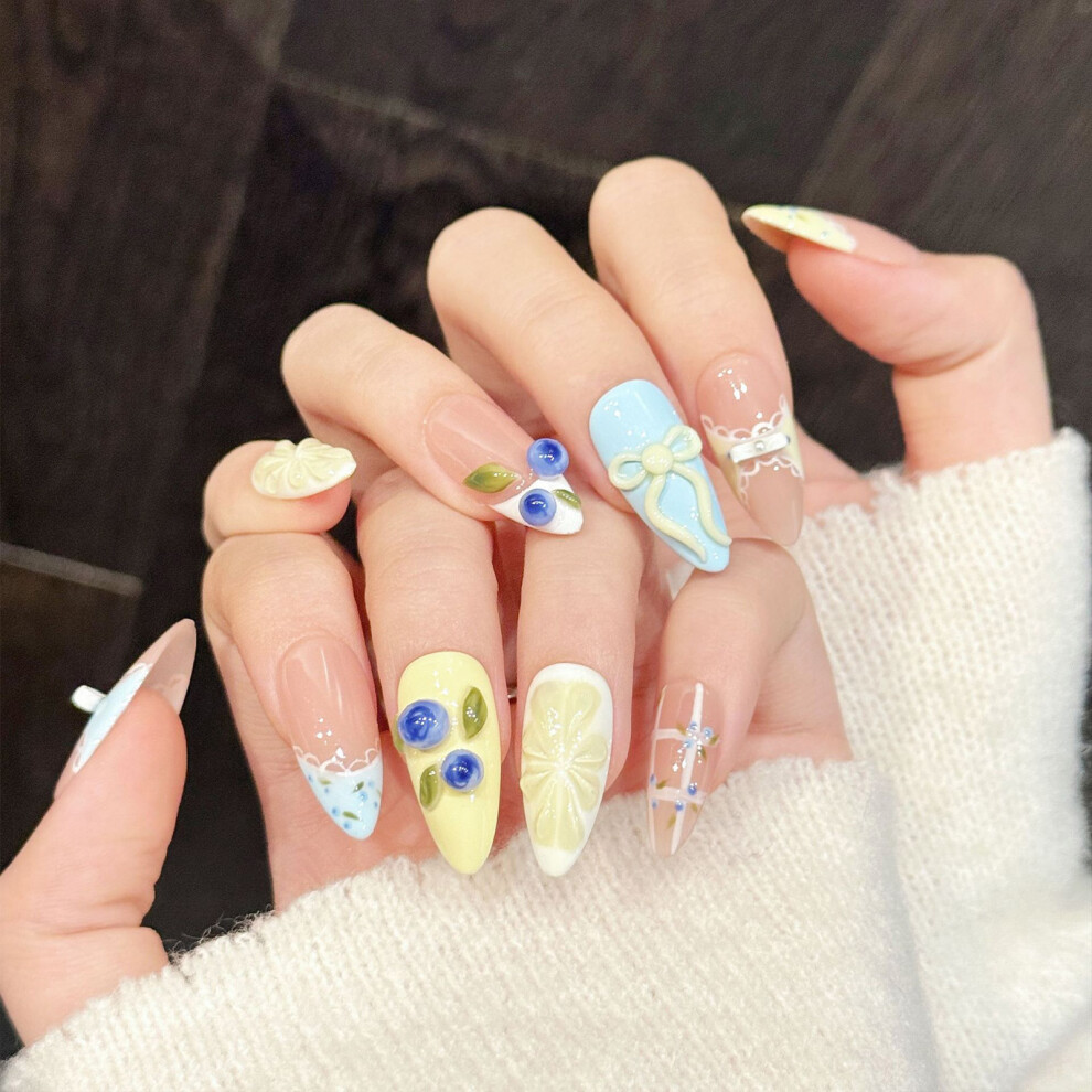 Dachuang Beauty (M) 10Pcs Lemon Blueberry Nails For Women