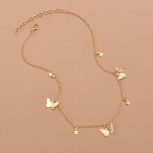 (Gold) Butterfly Necklace with Star Pendant for Women