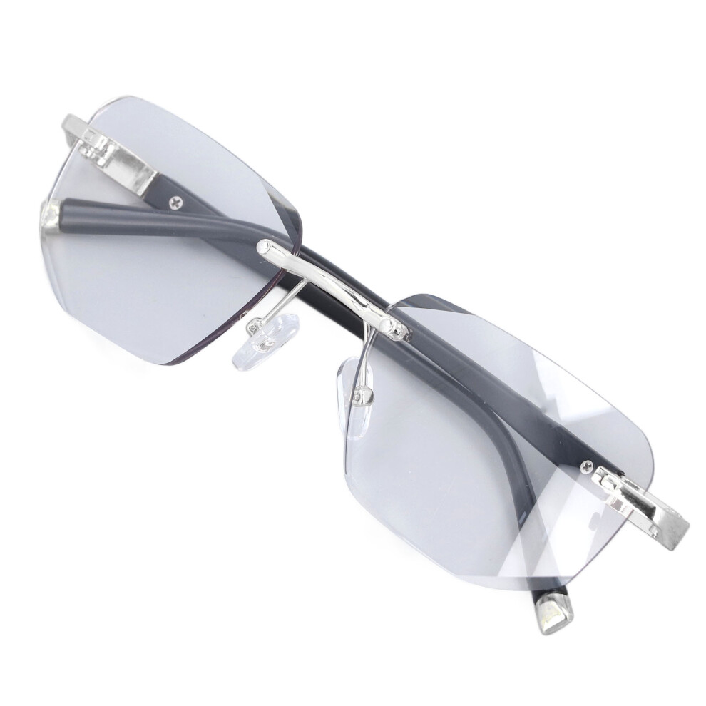 Silver/Blue/Light Men's Rimless Progressive Multifocus Reading Glasses +200 Block