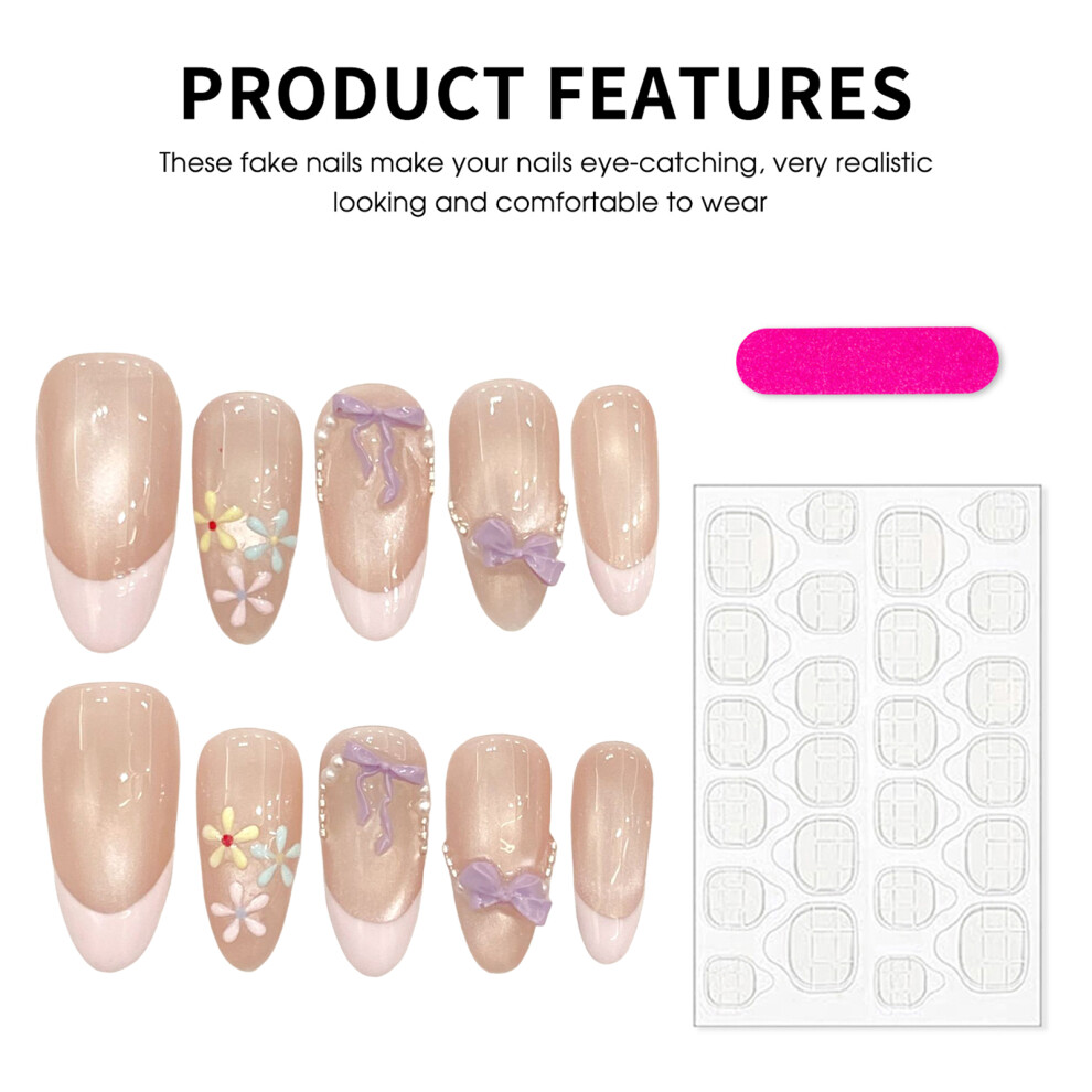 Dachuang Beauty (M) 10Pcs Glossy Cat Eyes Fake Nails French Tip
