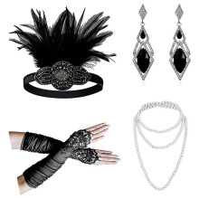 1920S Gatsby Cosplay Accessoires Ensemble pour Femmes Flapper Bandeau 20S Casque Collier Gants